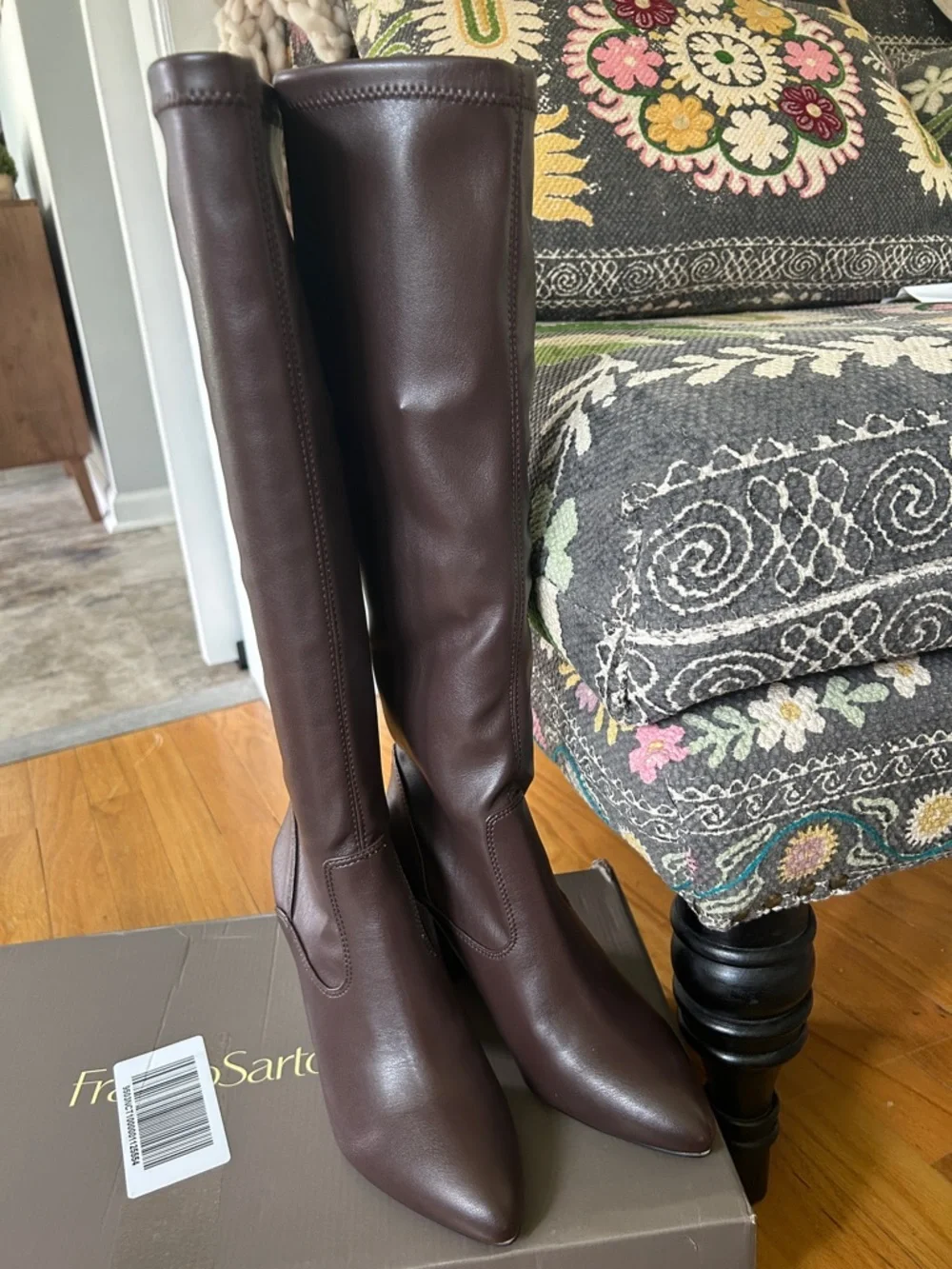 Franco Sarto L-Katherine‎ Dark Brown faux Leather Block Heel Boots 7.5